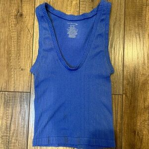 Free People Fitted Textured Royal Blue Seamless Tank Top